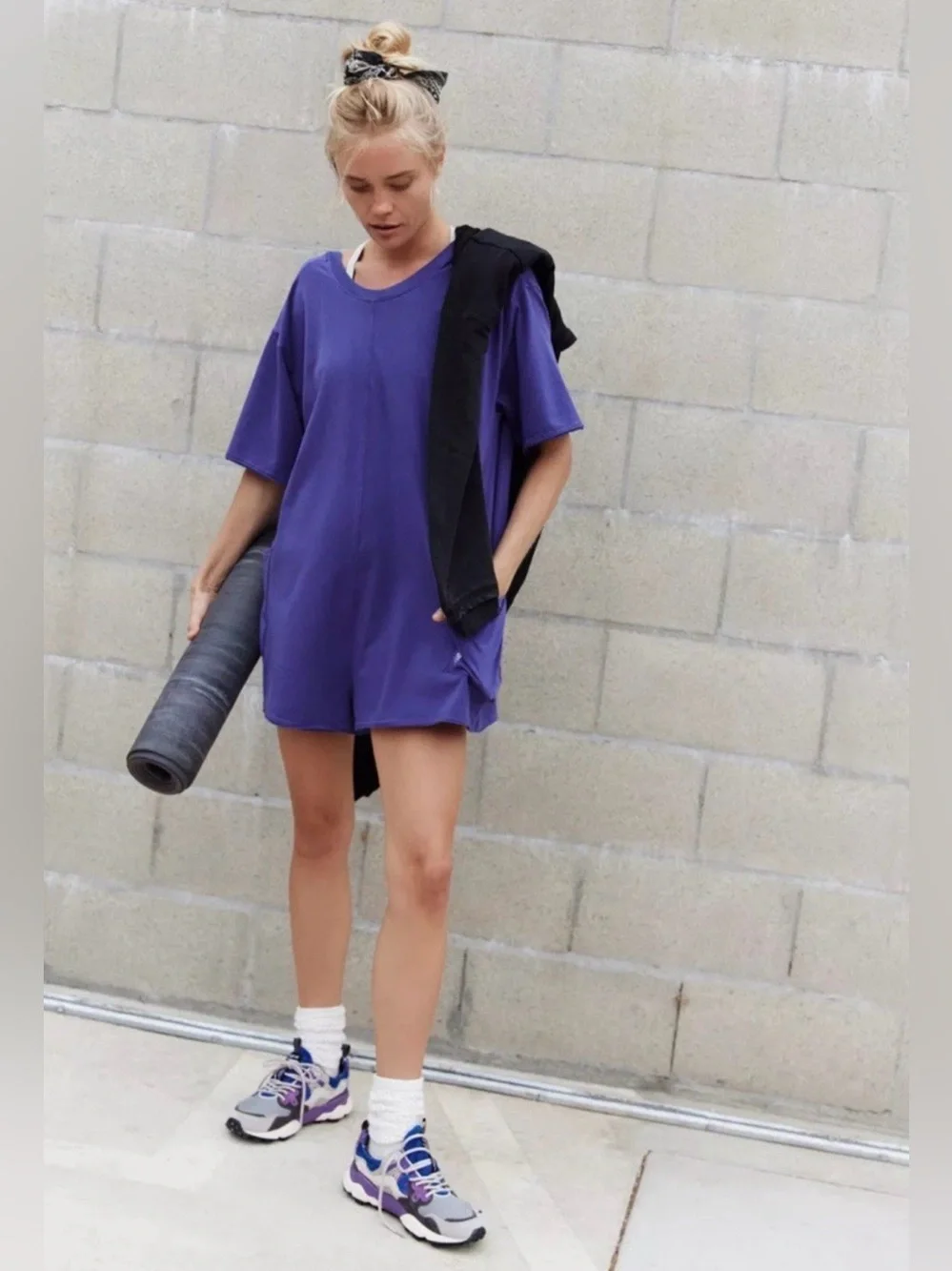 Free People Hotshot Tee Romper // Purple // Large